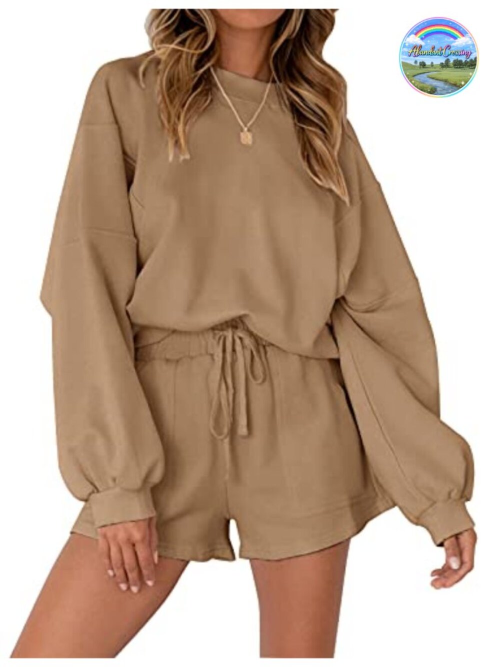 Lounge Set Women 2 Piece Outfit Long Sleeve High Waist Shorts